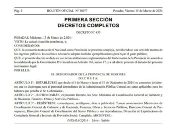 Passalacqua congeló su sueldo como medida destinada a bajar el gasto público
